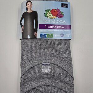 Fruit of the Loom Women's Grey Waffle Crew Thermal Long Sleeve Size X Small